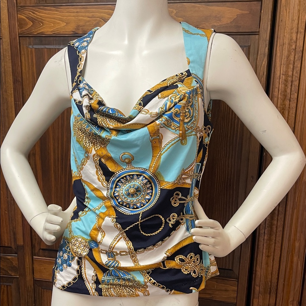 Cache Sz L cowl neck nautical sleeveless top